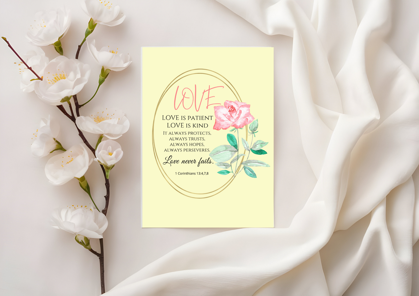 Scripture Card - 1 Corinthians 13:4-8 - Love is Patient, Love is Kind.......Love never fails.