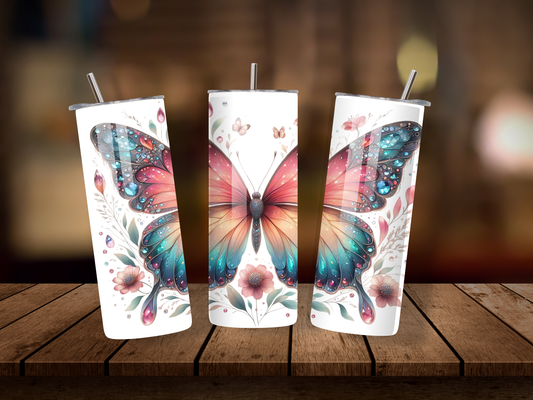 20oz Thermal Stainless Steel Tumbler & Straw, Butterfly