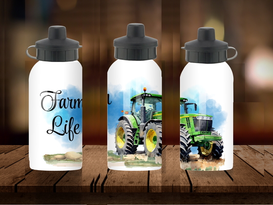 600ml Aluminium Water Bottle - Farm Life Green Tractor
