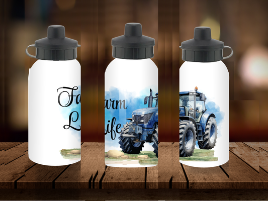 600ml Aluminium Water Bottle - Farm Life Blue Tractor
