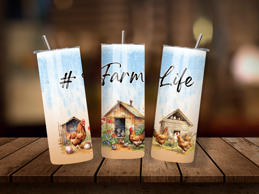 20oz Thermal Stainless Steel Tumbler & Straw, Farm Life# Chickens