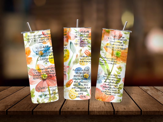 20oz Thermal Stainless Steel Tumbler & Straw, Bible Affirmations