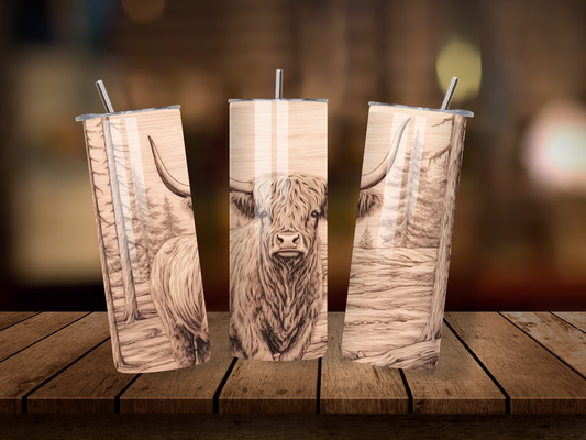 20oz Thermal Stainless Steel Tumbler & Straw, Highland Cow