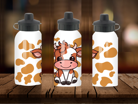 600ml Aluminium Water Bottle - Brown Cow