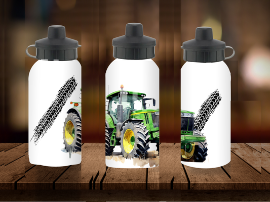 600ml Aluminium Water Bottle - Green Tractor