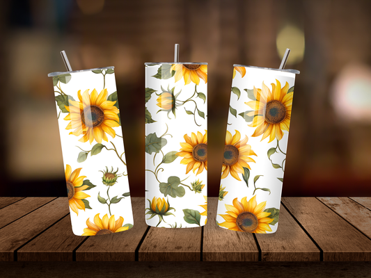 20oz Thermal Stainless Steel Tumbler & Straw, Sunflowers