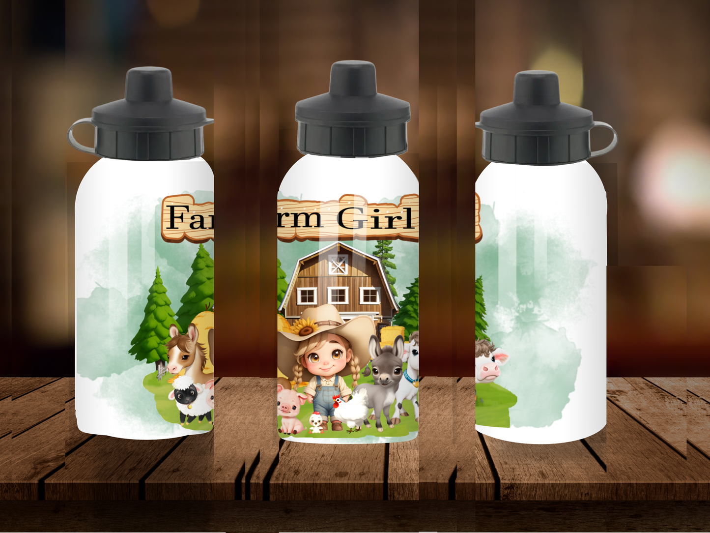 600ml Aluminium Water Bottle - Farm Girl