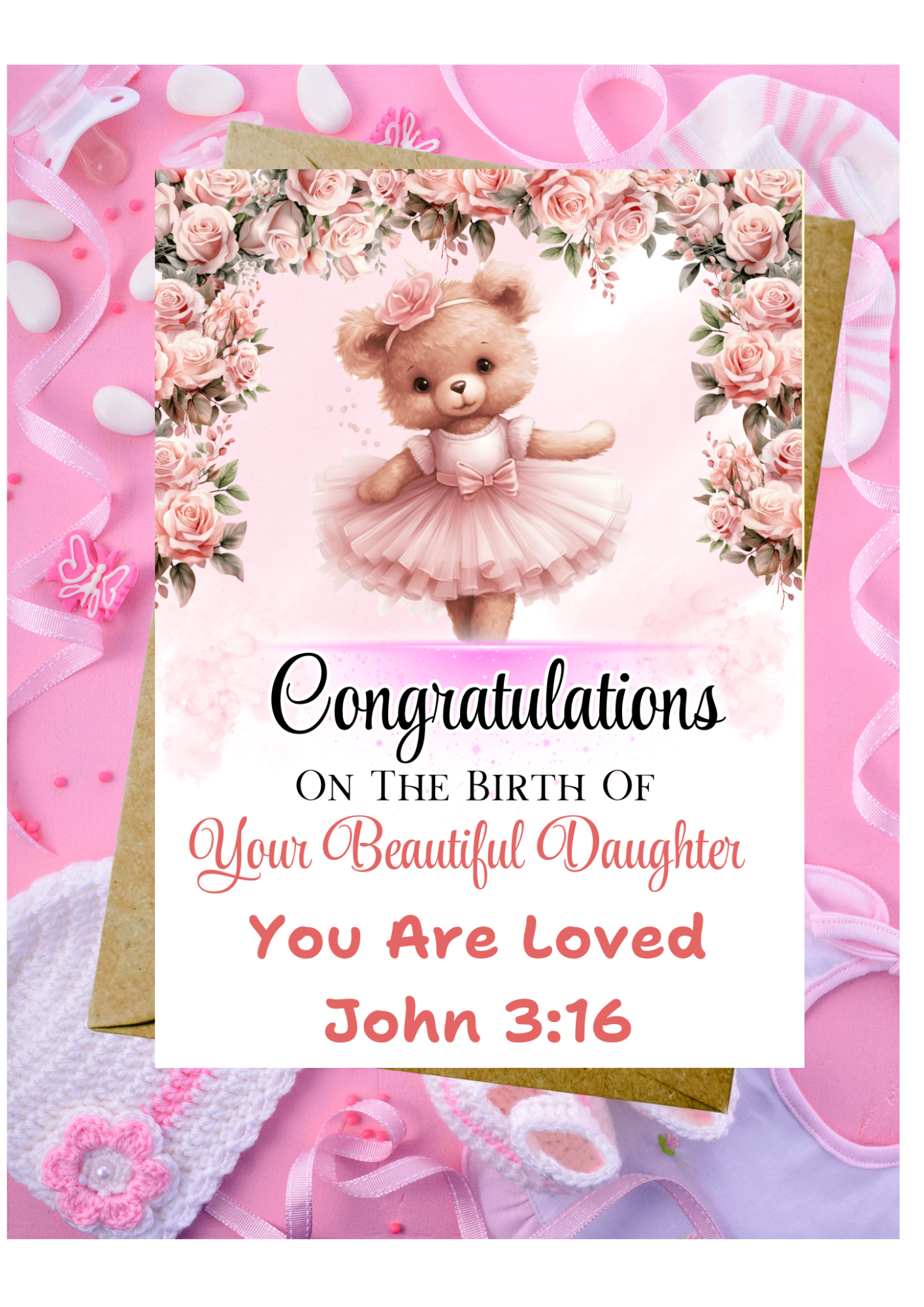 New Baby Daughter Card - John 3:16 You Are Loved