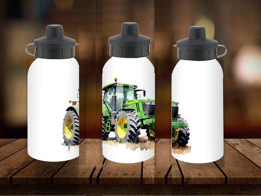 600ml Aluminium Water Bottle - Green Tractor