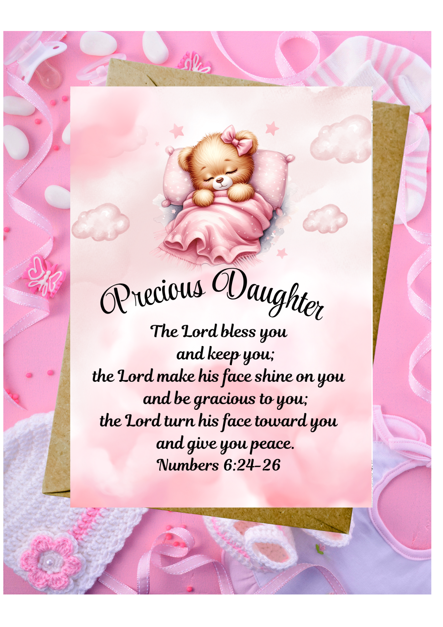 New Baby Daughter Card - The Lord Bless You & Keep You Numbers 6:24-26