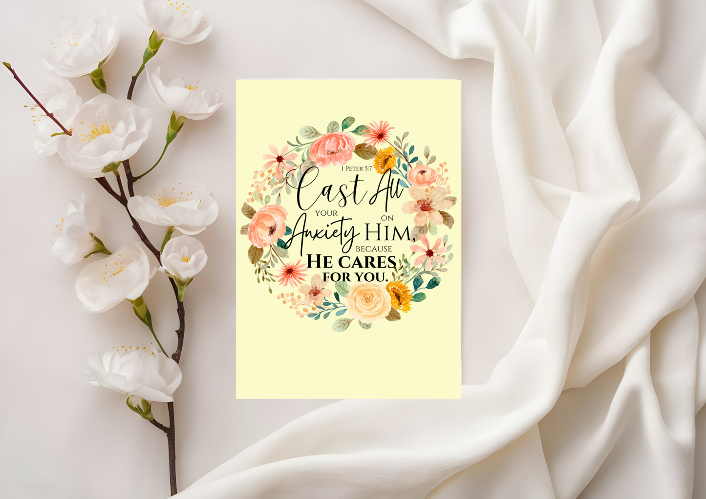 Scripture Card - 1 Peter 5:7 - casting all your care upon Him, for He cares for you.