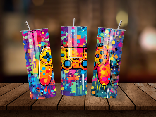 20oz Thermal Stainless Steel Tumbler & Straw, Gaming Controller