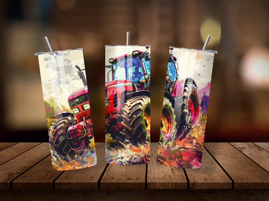 20oz Thermal Stainless Steel Tumbler & Straw, Red Tractor