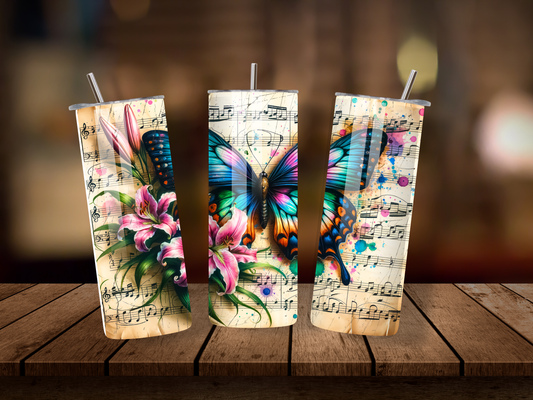 20oz Thermal Stainless Steel Tumbler & Straw, Vintage Butterfly