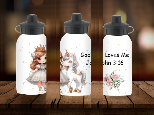 600ml Aluminium Water Bottle - God Loves Me John 3:16