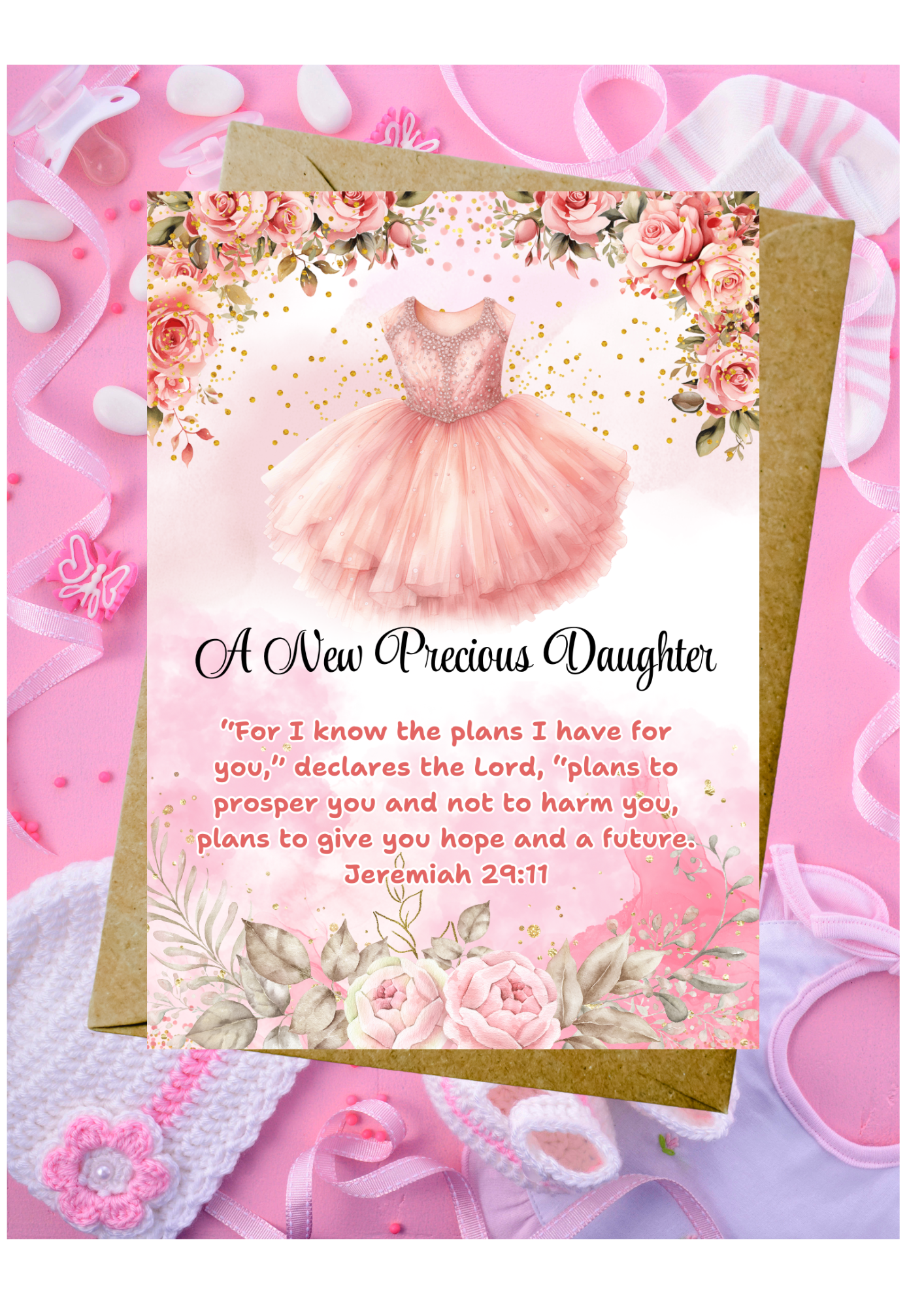 New Baby Daughter Card - For I Know The Plans I Have For You Jeremiah 29:11