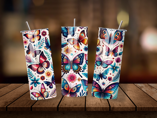 20oz Thermal Stainless Steel Tumbler & Straw, Buterrflies
