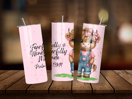 20oz Thermal Stainless Steel Tumbler & Straw, Fearfully & Wonderfully Made Psalm 139:14