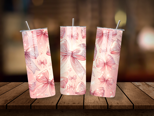20oz Thermal Stainless Steel Tumbler & Straw, Pink Bows