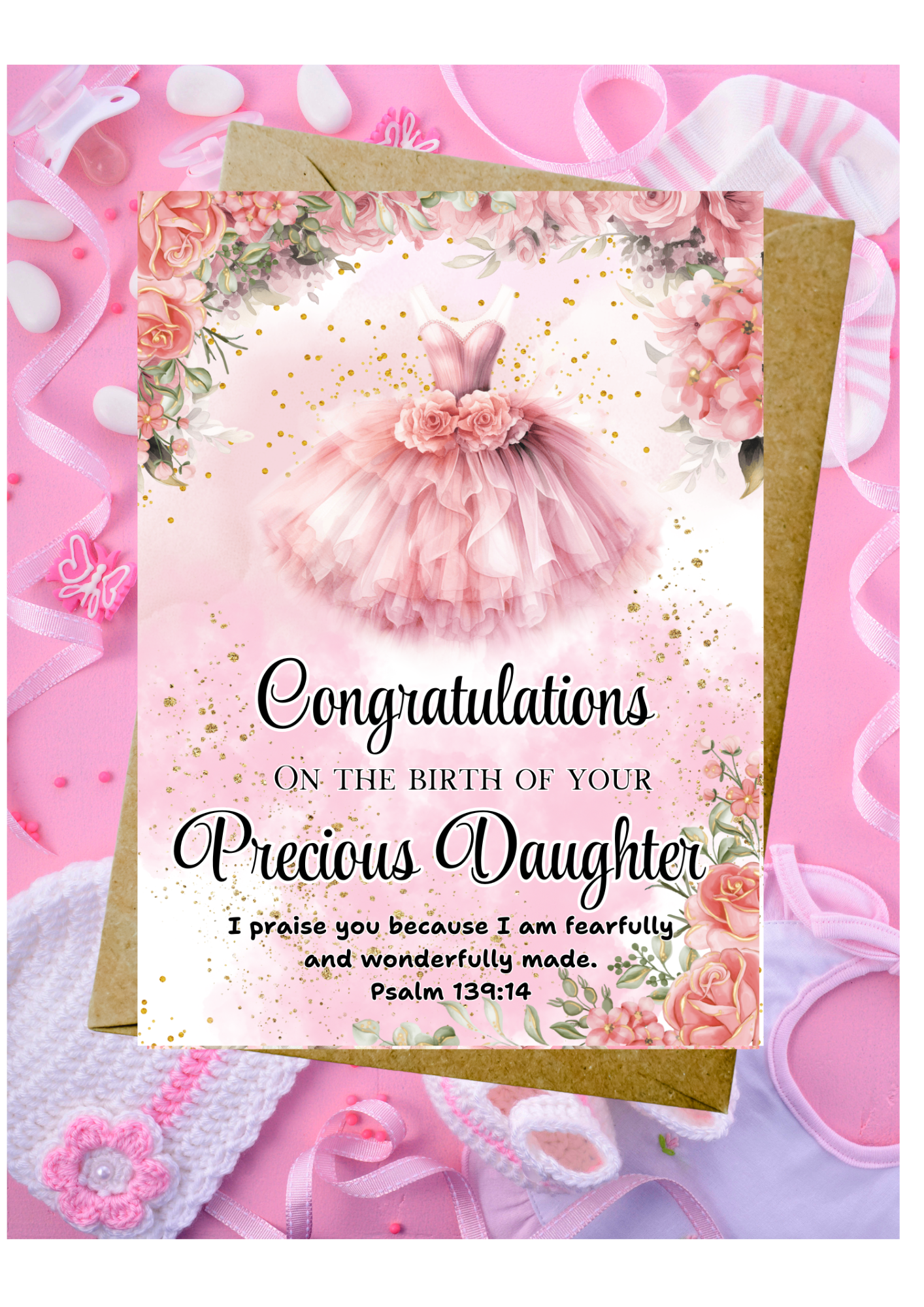 New Baby Daughter Card - Psalm 139:14 - Fearfully & Wonderfully Made