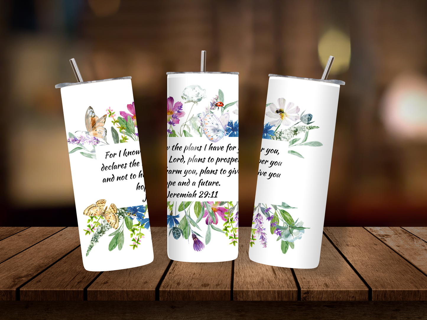 20oz Thermal Stainless Steel Tumbler & Straw, For I Know The Plans I Have For You Declares The Lord Jeremiah 29:11