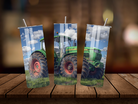 20oz Thermal Stainless Steel Tumbler & Straw, Green Tractor