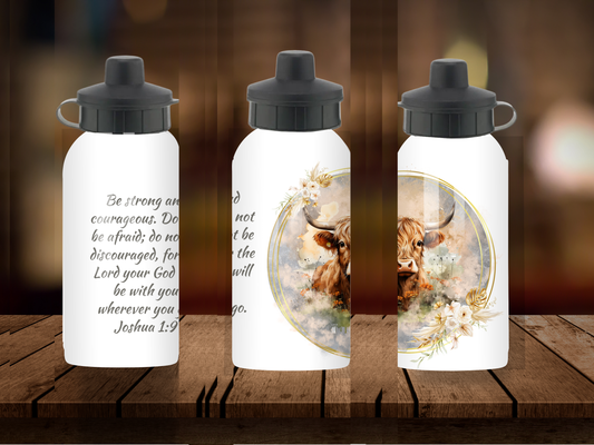 600ml Aluminium Water Bottle - Be Strong & Courageous Joshua 1:9