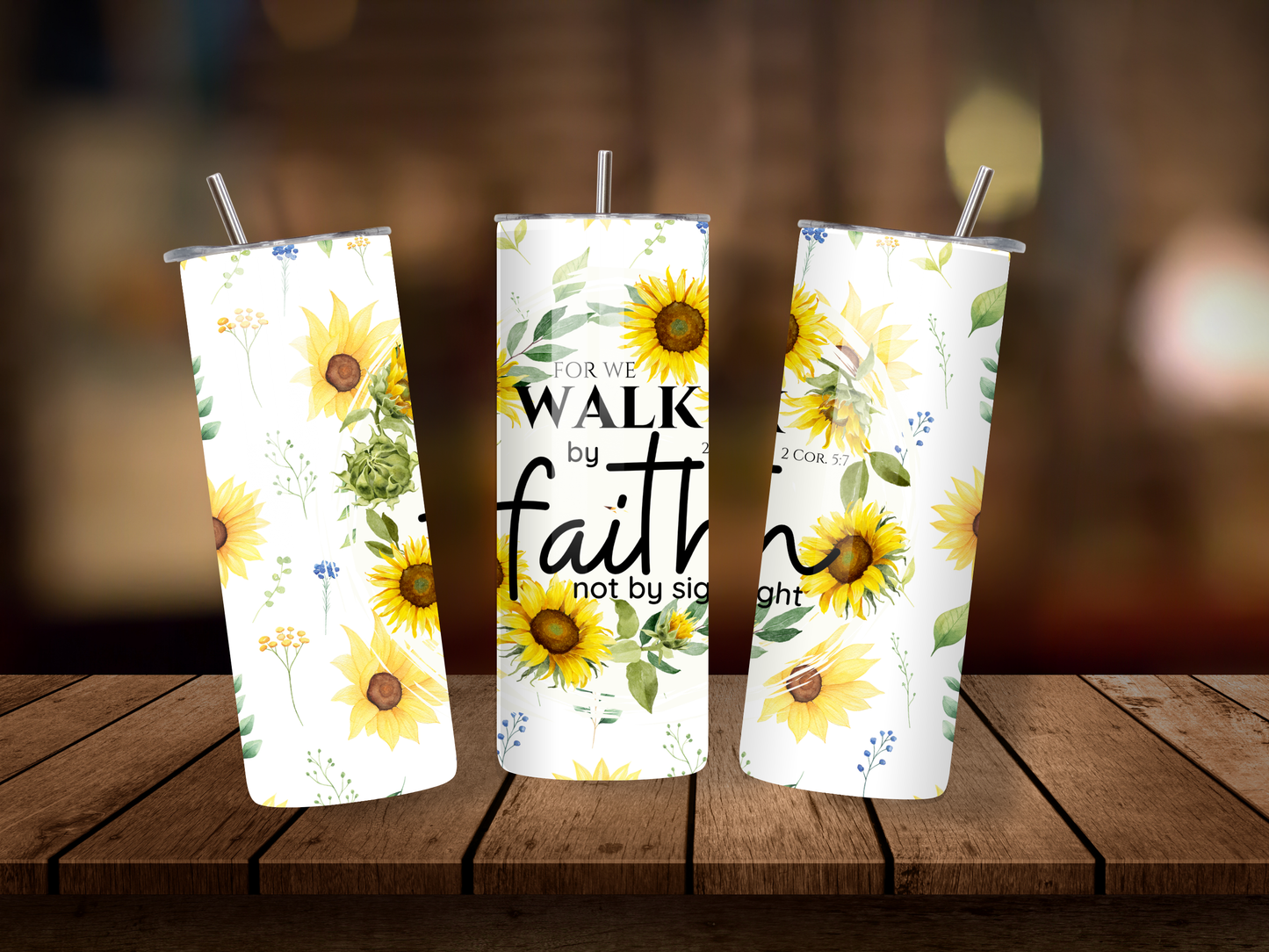 20oz Thermal Stainless Steel Tumbler & Straw, Walk By Faith Not By Sight 2 Corinthians 5:7