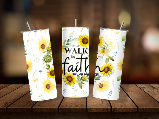 20oz Thermal Stainless Steel Tumbler & Straw, Walk By Faith Not By Sight 2 Corinthians 5:7