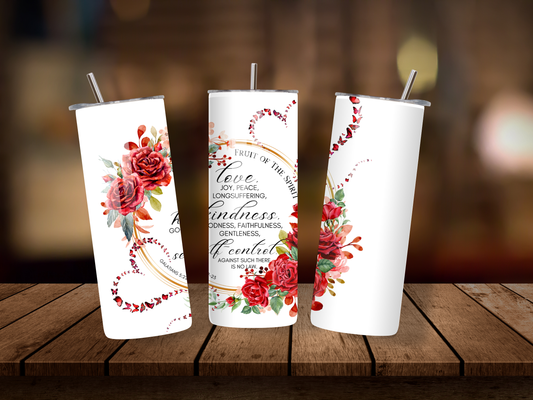 20oz Thermal Stainless Steel Tumbler & Straw, Fruit of The Spirit Galations 5:22-23