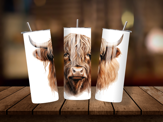 20oz Thermal Stainless Steel Tumbler & Straw, Highland Cow