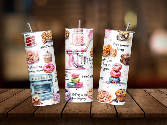 20oz Thermal Stainless Steel Tumbler & Straw, Baking Theme