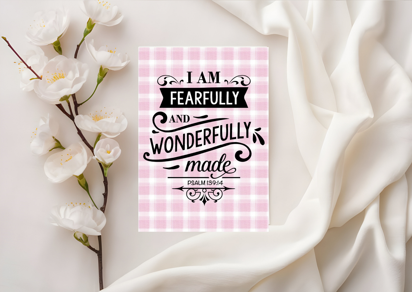 Scripture Card - I Am Fearfully And Wonderfully Made Psalm 139:14 Pink