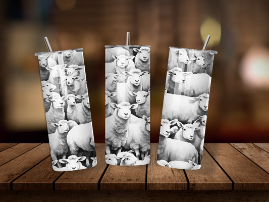 20oz Thermal Stainless Steel Tumbler & Straw, Sheep