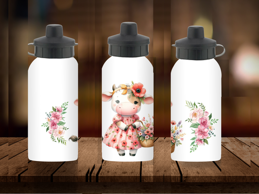 600ml Aluminium Water Bottle - Girly Cow