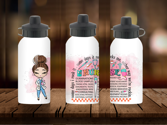 600ml Aluminium Water Bottle - Brown Hair Nurse