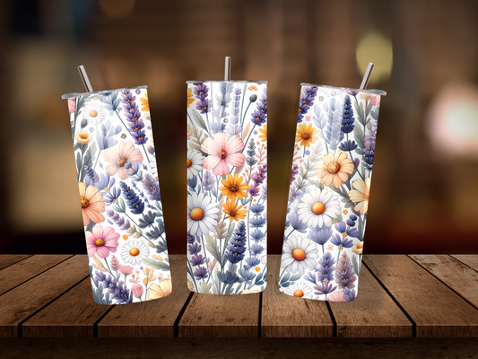 20oz Thermal Stainless Steel Tumbler & Straw, Wildflowers