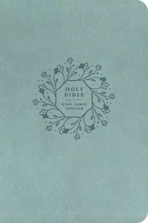 KJV Large Print Thinline Bible, Filament Enabled -floral wreath teal Leather