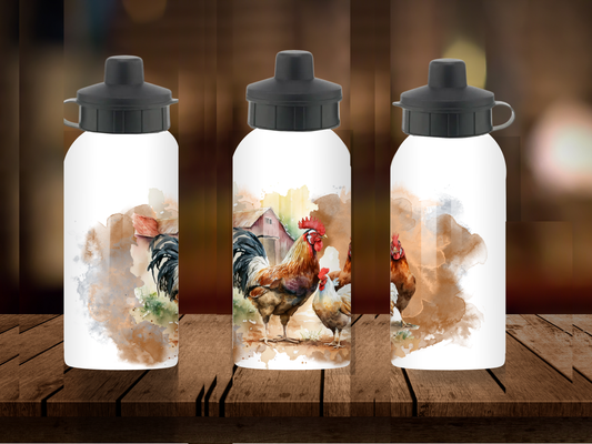 600ml Aluminium Water Bottle - Chickens