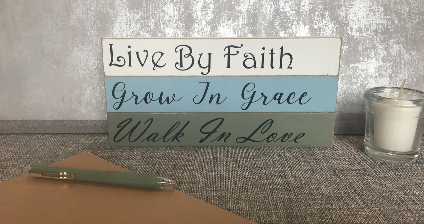 Faith, Grace, Love Wooden Stacked Freestanding Plaque 25x12cm