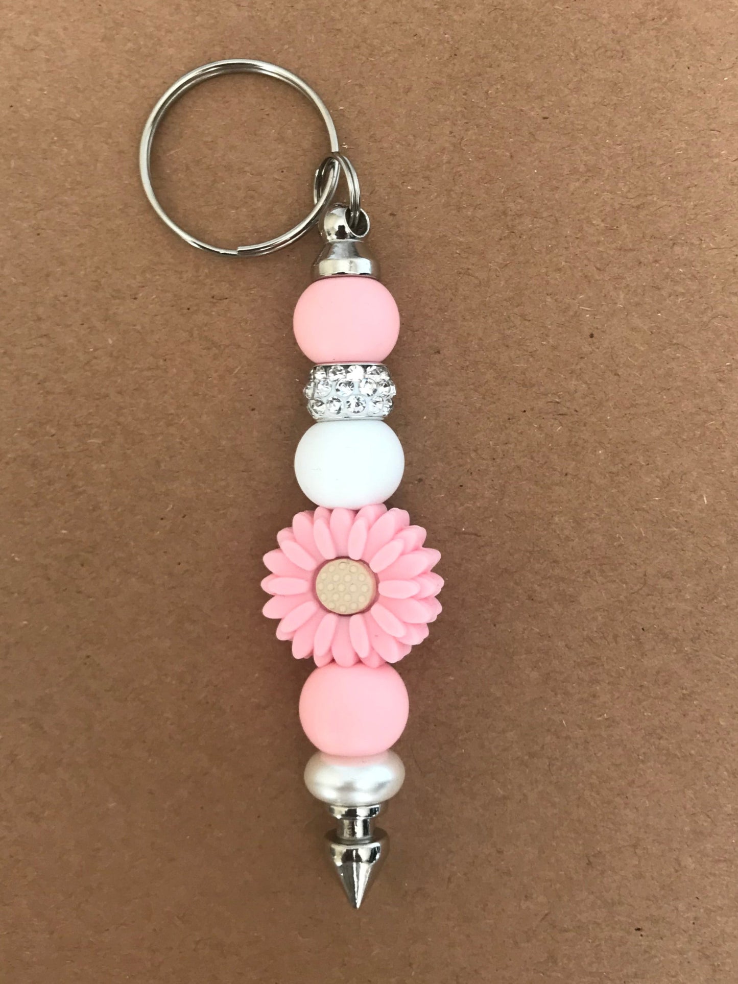 Pink Sunflower Rhinestone Keychain