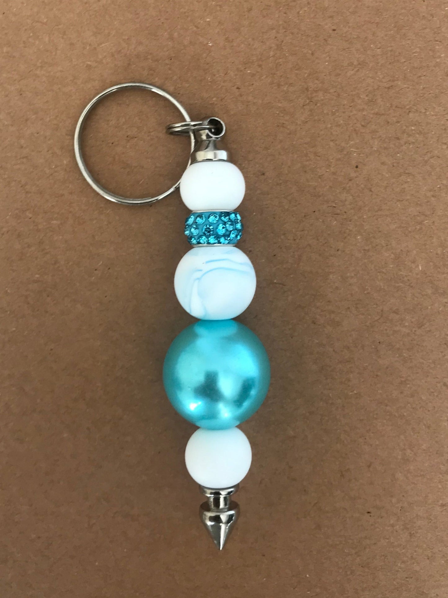 Sky Blue Marbled Rhinestone Keychain
