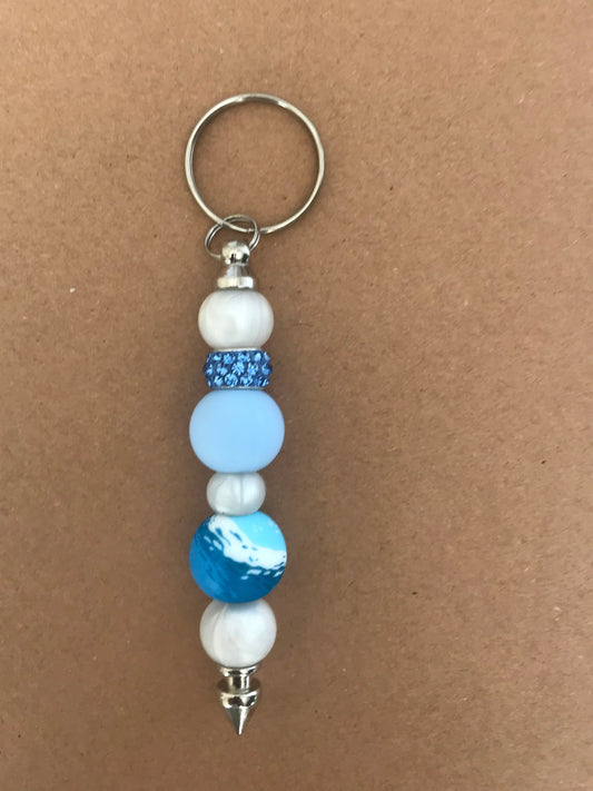 Blue Marbled Rhinestone Keychain