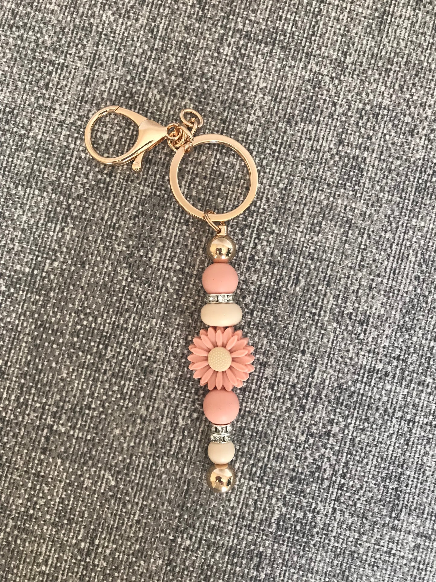 Rose Gold Deep Pink Daisy Keychain