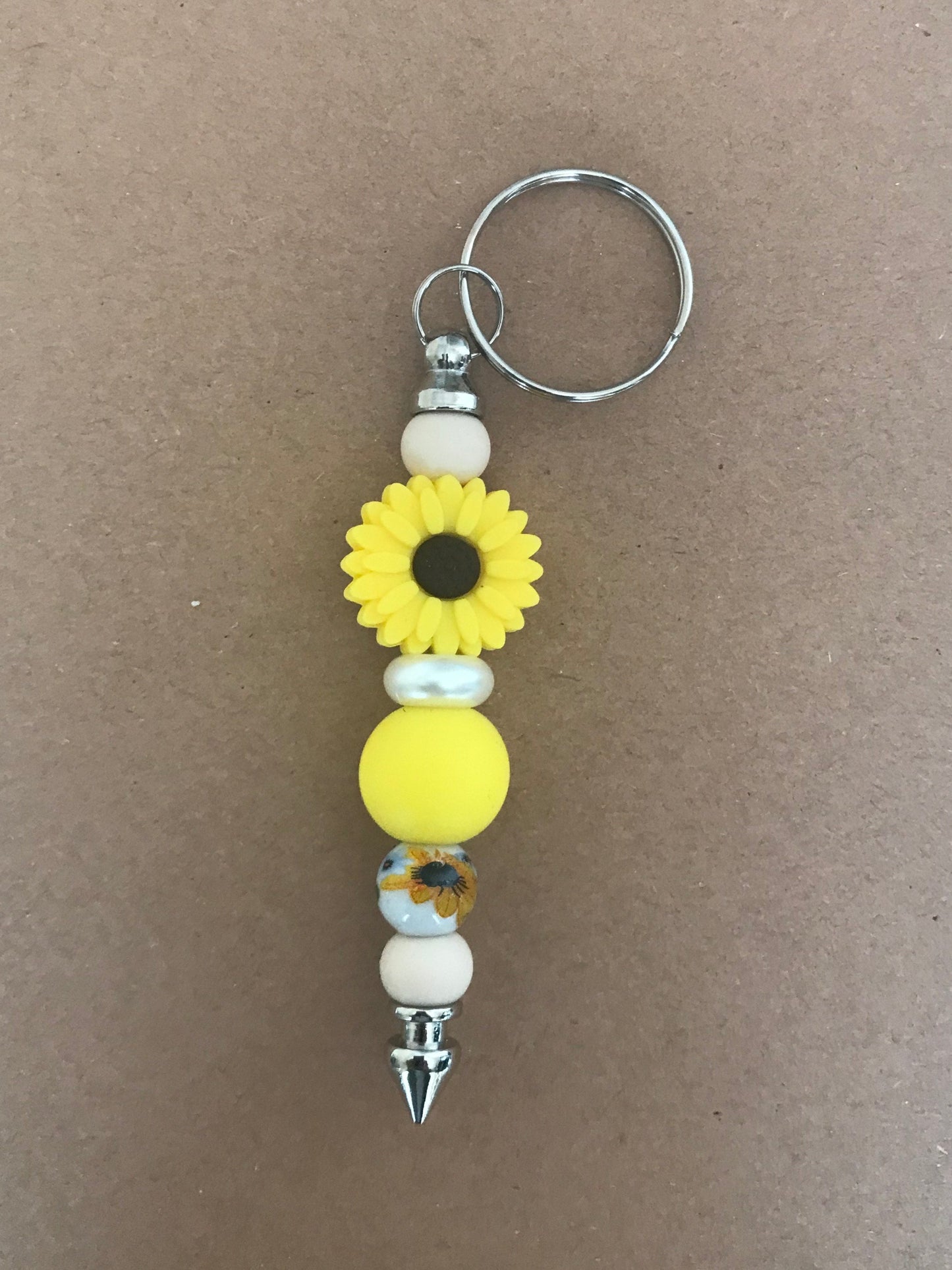 Sunflower yellow & beige Keychain