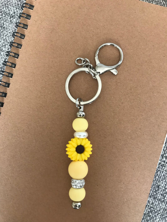 Yellow Pearl Rhinestone Sunflower Keychain