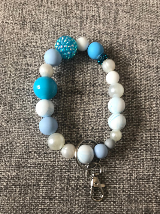 Beaded Wristlet Keychain - Blue White Sparkle