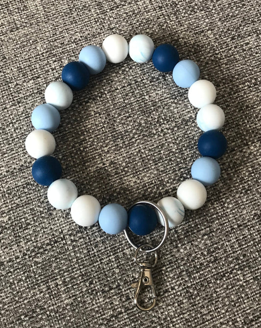 Beaded Wristlet Keychain - Blue & White