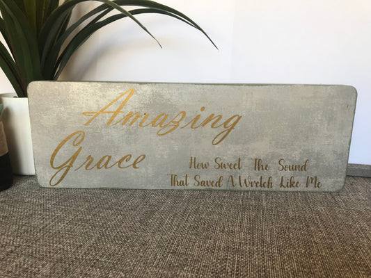 Amazing Grace Wooden Freestanding Plaque 35x12cm