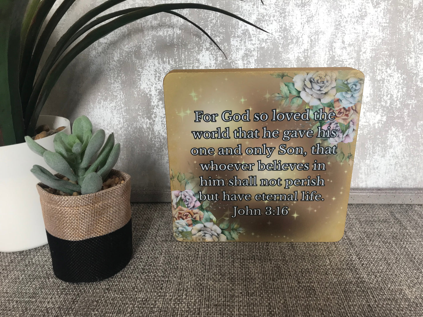For God So Loved The World John 3:16 Wooden Freestanding Plaque 15x15cm